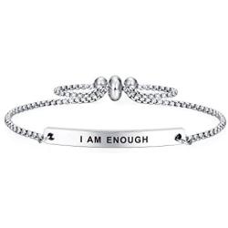 Dainty Cuff Bracelet - I AM ENOUGH - Meaningful Anniversary Gifts for Parents from Daughter Son