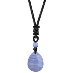 OCARLY Natural Blue Race Agate Drop Pendant Cord Necklace Healing Stone Crystal Mineral Gemstone Chakra Protection Rock Jewelry