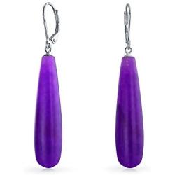 Long Simple Linear Gemstone Elongated Teardrop Leverback Dangle Earrings For Women For Teen 925 Sterling Silver