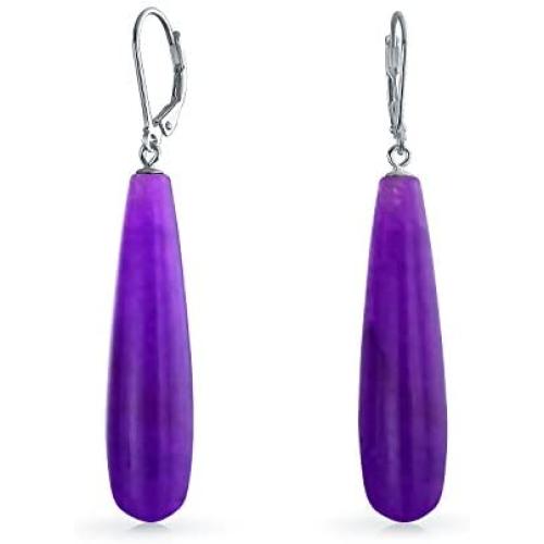 Long Simple Linear Gemstone Elongated Teardrop Leverback Dangle Earrings For Women For Teen 925 Sterling Silver