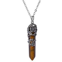 OCARLY Natural Gemstone Point Hexagonal Pendant Flower Pendulum Necklace Healing Crystal Chakra Jewelry