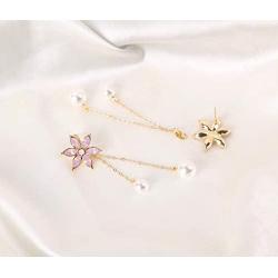 Crystal Flower Pearl Dangle Drop Earrings Jewelry 925 Sterling Silver Earring Post Gift For Women Girls