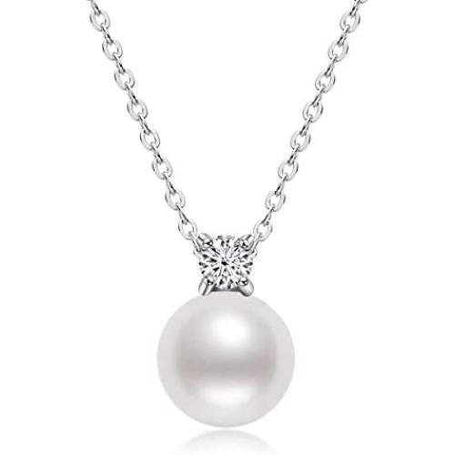 Pearl Necklace Single Freshwater White Pearl Pendant Bar Necklace with Silver Chain Jewelry Gifts for Women Girls