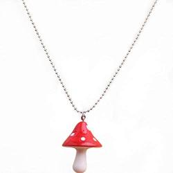 Colorful Mushroom Shape Drop Dangle Earrings Pendant Chain Beaded Necklace Set Sweet Fresh for Women Girls Teens Creative Jewelry Sets Gifts White Dot Gothic Dainty