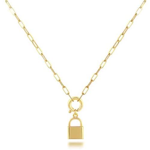 KOSINER Gold Dainty Initial Lock Necklace Butterfly Necklace 14K Gold Plated Padlock Necklace Butterfly Pendant Letter Necklaces for Women Girls Minimalist Personalized Jewelry