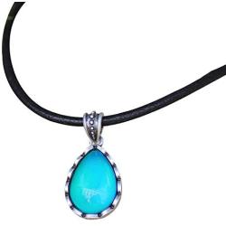 Magic Mood Stone Color Change in Antique Sterling Silver Finish Water Drop Shaped Pendant Leather Necklace Mood Necklace for Women Girl Friend Gift