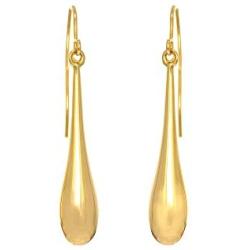 14K Yellow Gold Long Puffed Teardrop Drop Earring