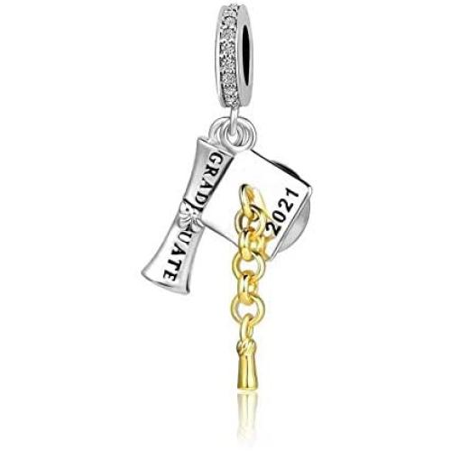MZC Jewelry Graduation 2021 Charm Hat Cap Scroll Dangle Beads for Women Girl Friends Charms Bracelets