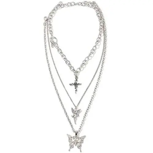 Dainty Unique Punk Layering Chain Choker Necklace Boho Jewelry Set Layered Butterfly Cross Pendant Statement Chunky Chain Necklace Festival Statement Necklace for Women Men Dainty Unique Punk Layering Chain Choker Necklace Boho Jewelry Set Layered Butterfly Cross Pendant Statement Chunky Chain Necklace Festival Statement Necklace for Women Men