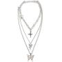Dainty Unique Punk Layering Chain Choker Necklace Boho Jewelry Set Layered Butterfly Cross Pendant Statement Chunky Chain Necklace Festival Statement Necklace for Women Men