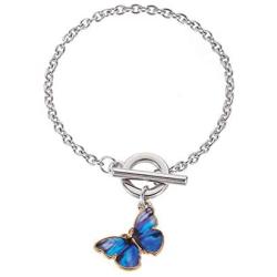 Blue Butterfly Silver Chain Pendant Bracelet for Women and Girls Adjustable Silver Bracelet