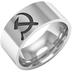 Sping Jewelry USSR Ring Hammer and Sickle for Men 8mm Soviet Communist Central Logo Titanium Steel Band Size 6-13