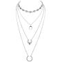 Chargances Silver Crescent Moon Pendant Long Chain Necklace Stars Choker for Women and Girls Ladies Delicate Jewelry Sexy Boho Multi Layered Necklace