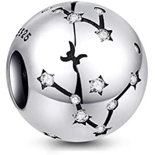 NINGAN 12 Zodiac Sign Birthday Charms - 925 Sterling Silver Charms Fits Womens Charm Bracelet & Necklace - Ideal Birthday Gifts for Girls & Friends