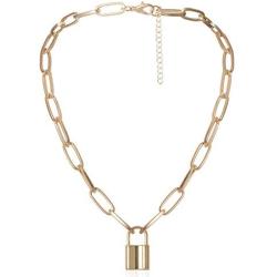 YL Lock Necklace Silver Color Alloy Padlock Chain for Men Women Statement 18K Gold Punk Multilayer Choker Jewelry