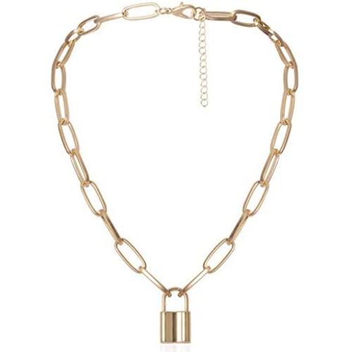 YL Lock Necklace Silver Color Alloy Padlock Chain for Men Women Statement 18K Gold Punk Multilayer Choker Jewelry