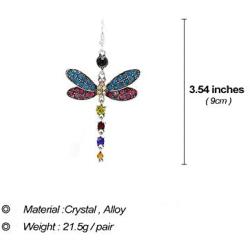SMALLLOVE Dragonfly Dangle Drop Earrings for Women Girls Fairy Vintage Shining Crystal Rhinestone Alloy Wing Long Tassel Animal Earring Jewelry Gift