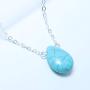 YienDoo Bohemian Turquoise Necklace with Simple Blue Water Drop Pendant Fashion Necklaces Chain Jewelry for women and girls (Silver)