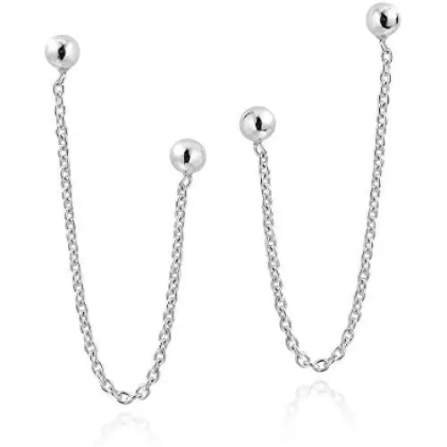 Rare Double Ball Pierced Chain .925 Sterling Silver Earrings Rare Double Ball Pierced Chain .925 Sterling Silver Earrings