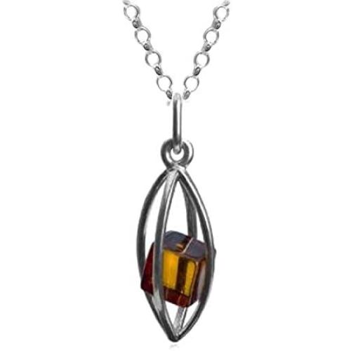 Ian and Valeri Co. Amber Sterling Silver Millennium Collection Cage Pendant Necklace Chain 18''