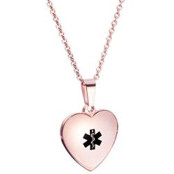 linnalove Free Engraving Heart Charm Medical ID Alert Necklaces for Women