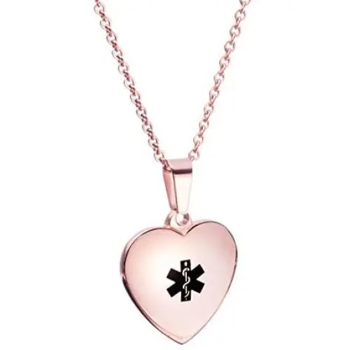 linnalove Free Engraving Heart Charm Medical ID Alert Necklaces for Women linnalove Free Engraving Heart Charm Medical ID Alert Necklaces for Women