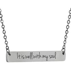 It Is Well With My Soul - Engraved Stainless Steel Horizontal Bar Necklace with 18'' Chain