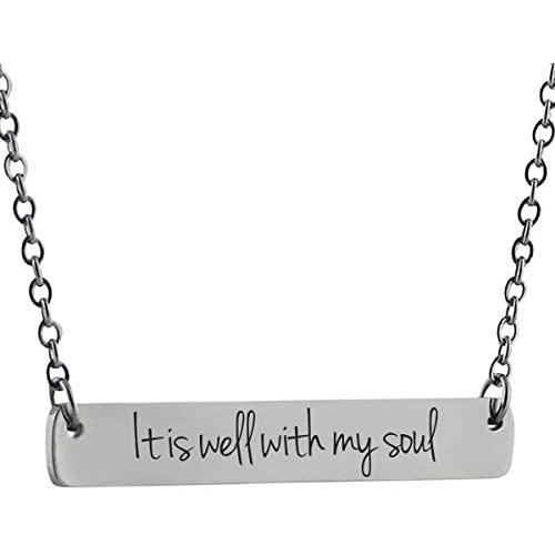 It Is Well With My Soul - Engraved Stainless Steel Horizontal Bar Necklace with 18'' Chain