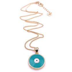 Turquoise Enamel Gold Evil Eye Necklace 18K Plated Chain''18 Inches'' Length Fashion Jewelry