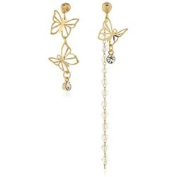 DAMLENG Boho Lightweight Unique Asymmetry Butterfly Wing Earrings with Long Tassel Dangle Gold Butterfly Earrings thread for Women Girls Vacations Gifts