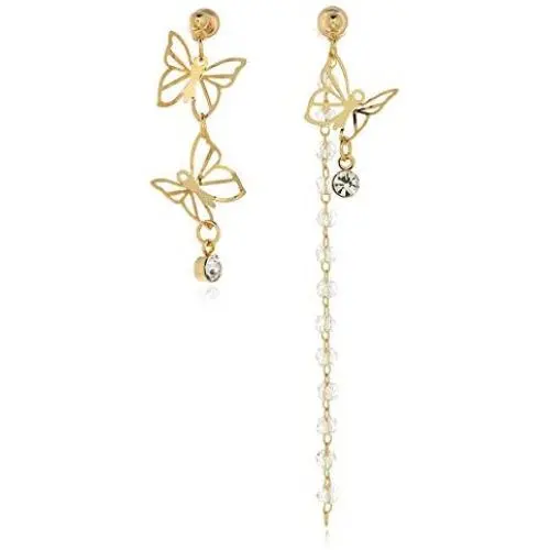 DAMLENG Boho Lightweight Unique Asymmetry Butterfly Wing Earrings with Long Tassel Dangle Gold Butterfly Earrings thread for Women Girls Vacations Gifts