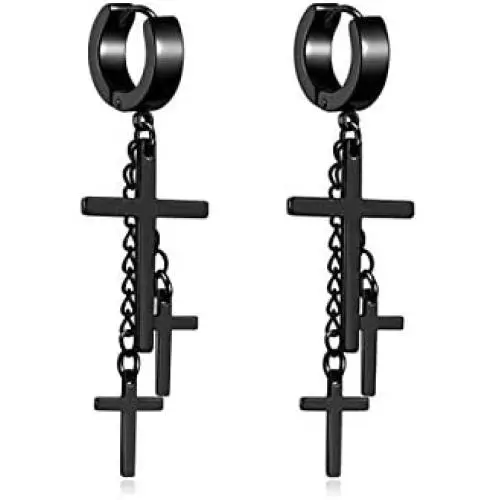 Zysta Black Gold Silver 18G Post Huggie Dangle Earring Cross Drop Hoop Ear Lobe Piercing Ring Stud Stainless Steel Zysta Black Gold Silver 18G Post Huggie Dangle Earring Cross Drop Hoop Ear Lobe Piercing Ring Stud Stainless Steel