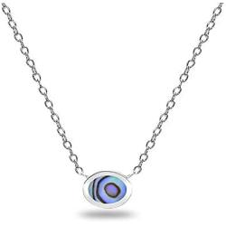 Sterling Silver Polished Inlay Oval Minimalist Dainty Necklace for Women Girls, Choice of 3