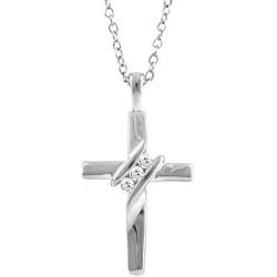 10k Diamond Three-Stone Cross Pendant Necklace Religious Jewelry (0.05cttw, I-J/I2-I3) 18''