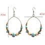 Wood Beaded Hoop Dangle Earrings Hook Bohemian Colorful Turquoise Shell Wooden Balls Hollow Circle Earrings Drop for Women Girls Mother (01)