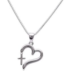 Girls Sterling Silver First Communion or Confirmation''Dangling Cross'' Heart Necklace