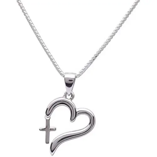 Girls Sterling Silver First Communion or Confirmation''Dangling Cross'' Heart Necklace Girls Sterling Silver First Communion or Confirmation''Dangling Cross'' Heart Necklace