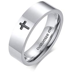 Stainless Steel Cross Simple Silver Band Ring Wedding Ring for Men Boy Women Girl,Religious Jewelry Gift
