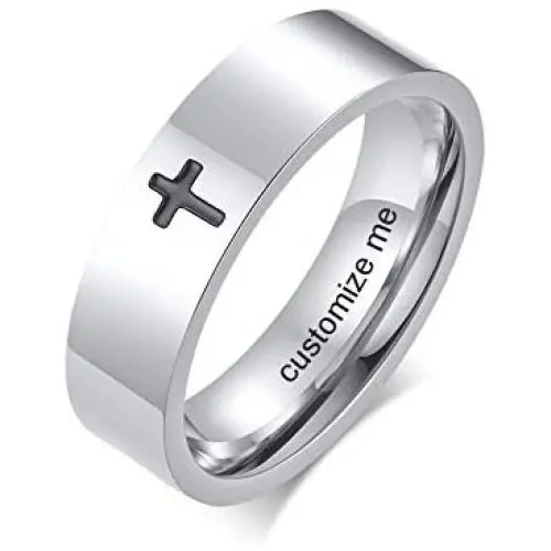 Stainless Steel Cross Simple Silver Band Ring Wedding Ring for Men Boy Women Girl,Religious Jewelry Gift Stainless Steel Cross Simple Silver Band Ring Wedding Ring for Men Boy Women Girl,Religious Jewelry Gift