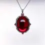 Blood Red Oval Stone In Silver Finish Pewter Frame Pendant Necklace Blood Red Oval Stone In Silver Finish Pewter Frame Pendant Necklace