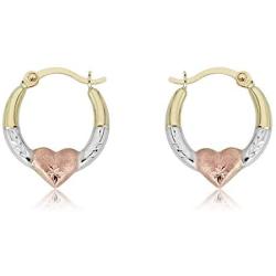 AVORA Gold Heart Creole Hoop Earrings - 10K 3-Tone or 14K/10K Yellow Gold