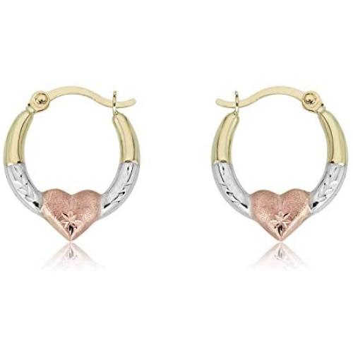 AVORA Gold Heart Creole Hoop Earrings - 10K 3-Tone or 14K/10K Yellow Gold