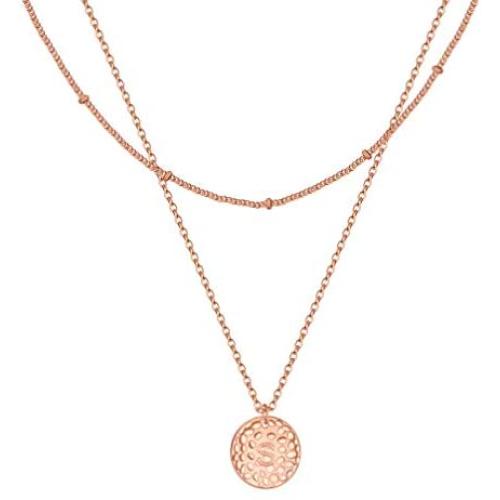 MEMGIFT Dainty 2 Layered Hammered Disc Initial Necklaces for Women Teen Girls Personalized Handmade Stainless Steel Letter Engraved Pendant Necklace Fashion Trendy Cute Delicate Tiny Jewelry