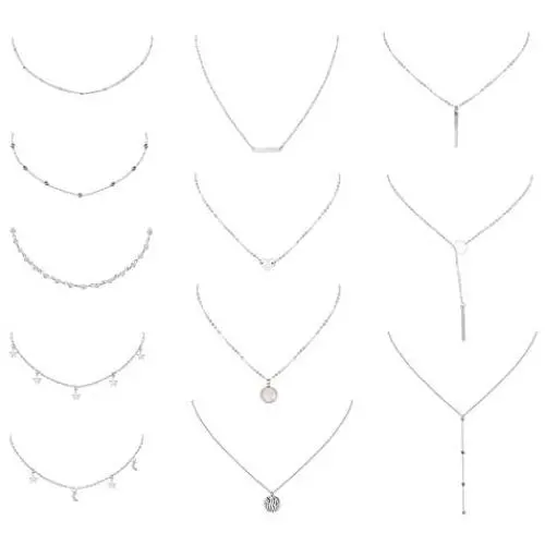 Yadoca 12 Pcs Layered Choker Chain Necklace for Women Star Tassel Moon Heart Beads Coin Pendant Boho Necklace Adjustable Jewelry Set