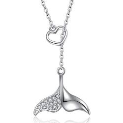 Mermaid Tail Necklace 925 Sterling Silver Heart Y Necklaces Jewelry Valentines Day Gift for Women