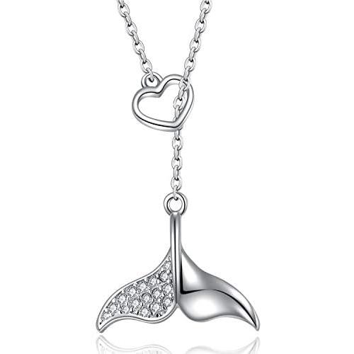 Mermaid Tail Necklace 925 Sterling Silver Heart Y Necklaces Jewelry Valentines Day Gift for Women