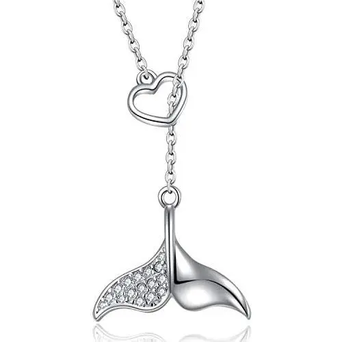Mermaid Tail Necklace 925 Sterling Silver Heart Y Necklaces Jewelry Valentines Day Gift for Women Mermaid Tail Necklace 925 Sterling Silver Heart Y Necklaces Jewelry Valentines Day Gift for Women