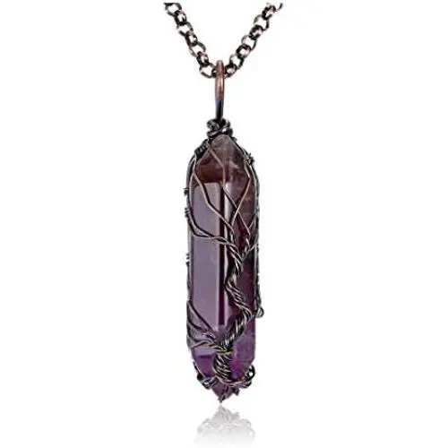 Top Plaza Natural Healing Crystals Gemstone Amethyst Point Necklace Tree of Life Wire Wrapped Pendant Necklaces Reiki Quartz Jewelry for Womens Girls - Bronze Top Plaza Natural Healing Crystals Gemstone Amethyst Point Necklace Tree of Life Wire Wrapped Pendant Necklaces Reiki Quartz Jewelry for Womens Girls - Bronze