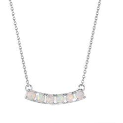 FANCIME October Birthstone Sterling Silver Created Fire Opal Necklace Smile Bar Pendant CZ Cubic Zirconia Necklace Fine Jewelry for Women 16+2 inch Extender