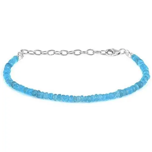 Neon Apatite Bracelet, Neon Apatite Jewelry Bracelet, Rondelle Faceted Dainty Natural Blue Apatite Beads Jewelry, Beaded Bracelet